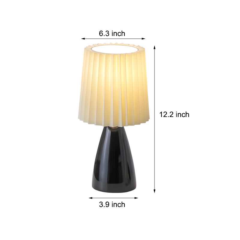12'' Plissierte Stoffschirm - Tischlampe mit Glasbasis und USB, Dimmbar mit 1 Lichtpunkt