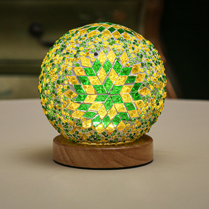 GlowNest - Sferische LED dimmbare Glas Bohemian Barock Tischlampe Mosaik Nachtlicht