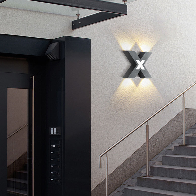 Modern waterproof X-shaped LED wall light with 4 lights for outdoor use