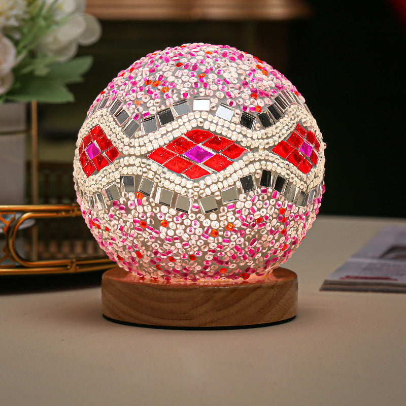 GlowNest - Sferische LED dimmbare Glas Bohemian Barock Tischlampe Mosaik Nachtlicht