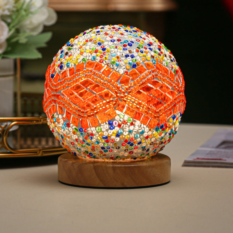 GlowNest - Sferische LED dimmbare Glas Bohemian Barock Tischlampe Mosaik Nachtlicht