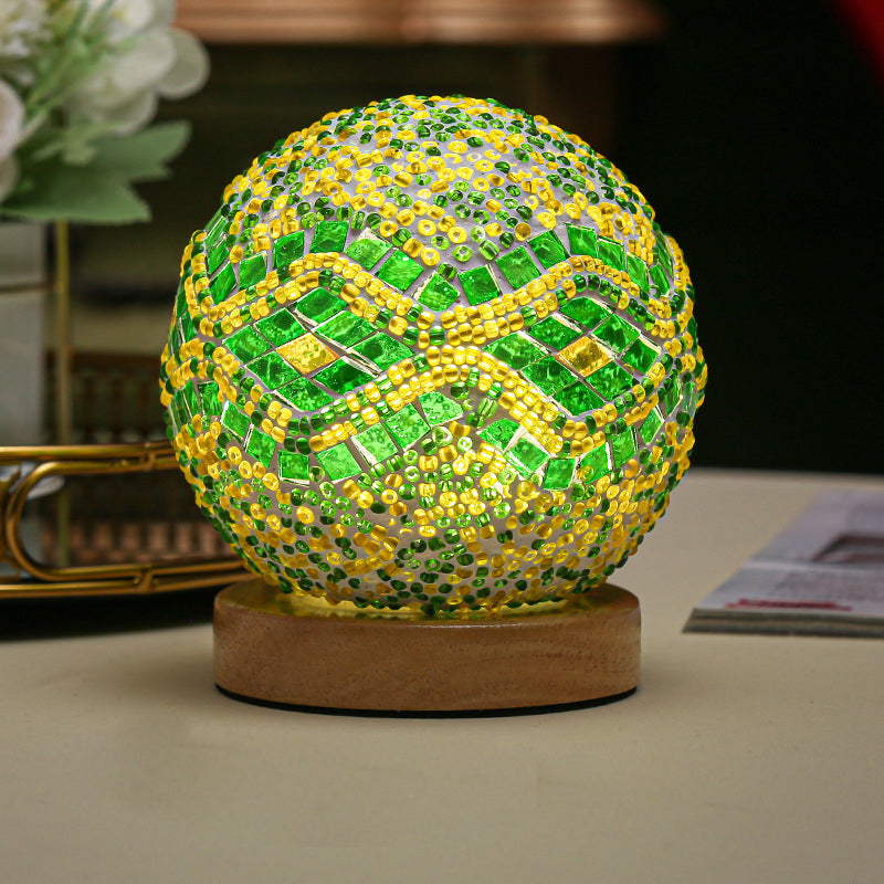 GlowNest - Sferische LED dimmbare Glas Bohemian Barock Tischlampe Mosaik Nachtlicht