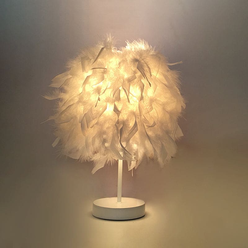 FeatherGlow - Large Round Table Lamp with Feathers