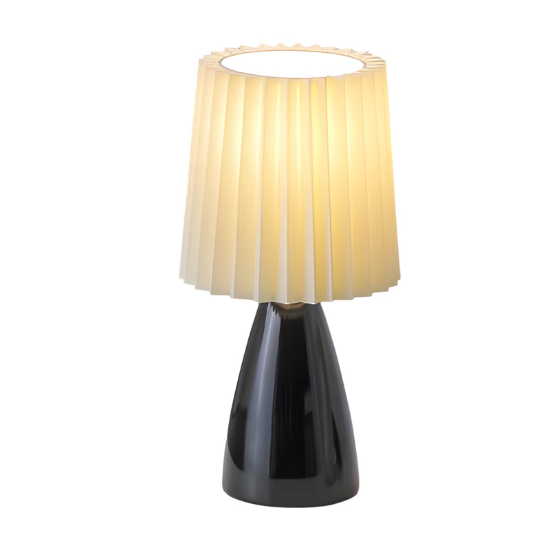 12'' Plissierte Stoffschirm - Tischlampe mit Glasbasis und USB, Dimmbar mit 1 Lichtpunkt