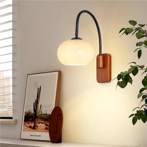 Orbite - Wall lamp made of khaki glass with wood accent