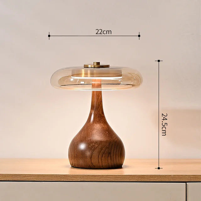 Mushen - Dimmable Desk Lamp LED in Mushroom Design made of Wood and Glass