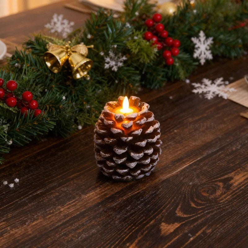 Flammenlose Tannenzapfenkerzen mit Fernbedienung und Timer – Realistischer LED-Flammeneffekt für Gemütlichkeit, 16 x 11 cm
