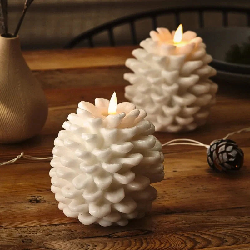 Flammenlose Tannenzapfenkerzen mit Fernbedienung und Timer – Realistischer LED-Flammeneffekt für Gemütlichkeit, 16 x 11 cm