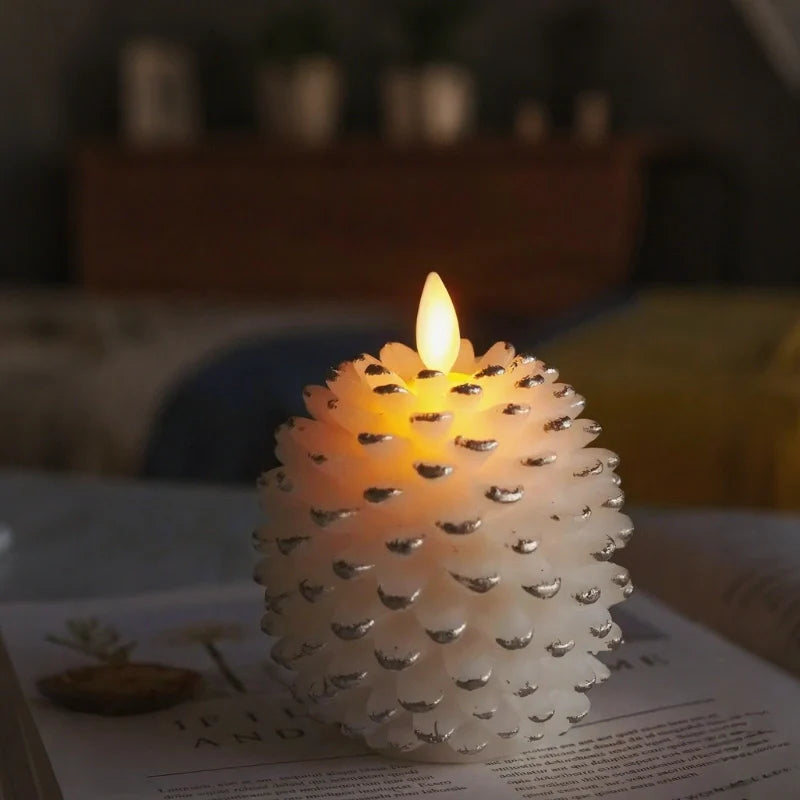 Flammenlose Tannenzapfenkerzen mit Fernbedienung und Timer – Realistischer LED-Flammeneffekt für Gemütlichkeit, 16 x 11 cm