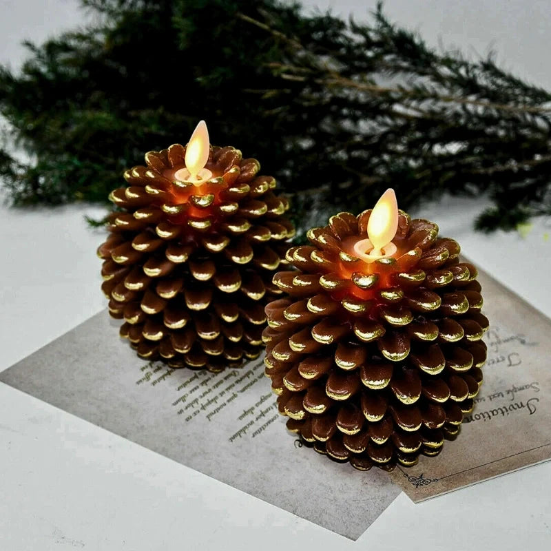 Flammenlose Tannenzapfenkerzen mit Fernbedienung und Timer – Realistischer LED-Flammeneffekt für Gemütlichkeit, 16 x 11 cm