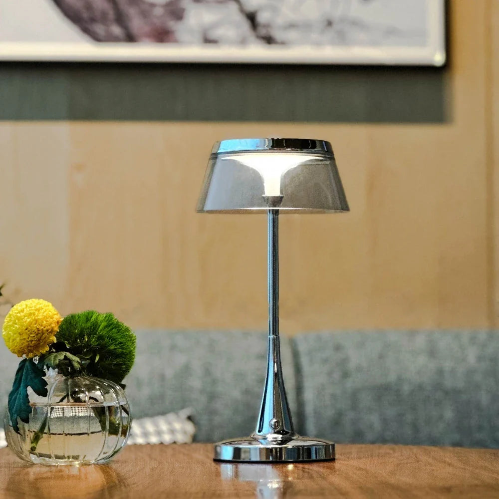 Moderne Kabellose Tischlampe mit Dimmfunktion – Acryl und Metall, 8 Stunden Akkulaufzeit, Touch-Bedienung