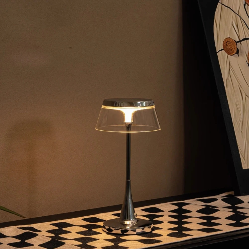Moderne Kabellose Tischlampe mit Dimmfunktion – Acryl und Metall, 8 Stunden Akkulaufzeit, Touch-Bedienung