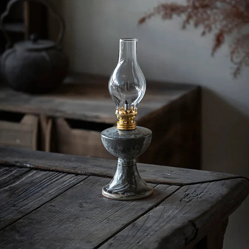 Öllaterne aus Keramik und Glas mit Einstellbarer Flammensteuerung – Vintage Design für Gemütliche Abende