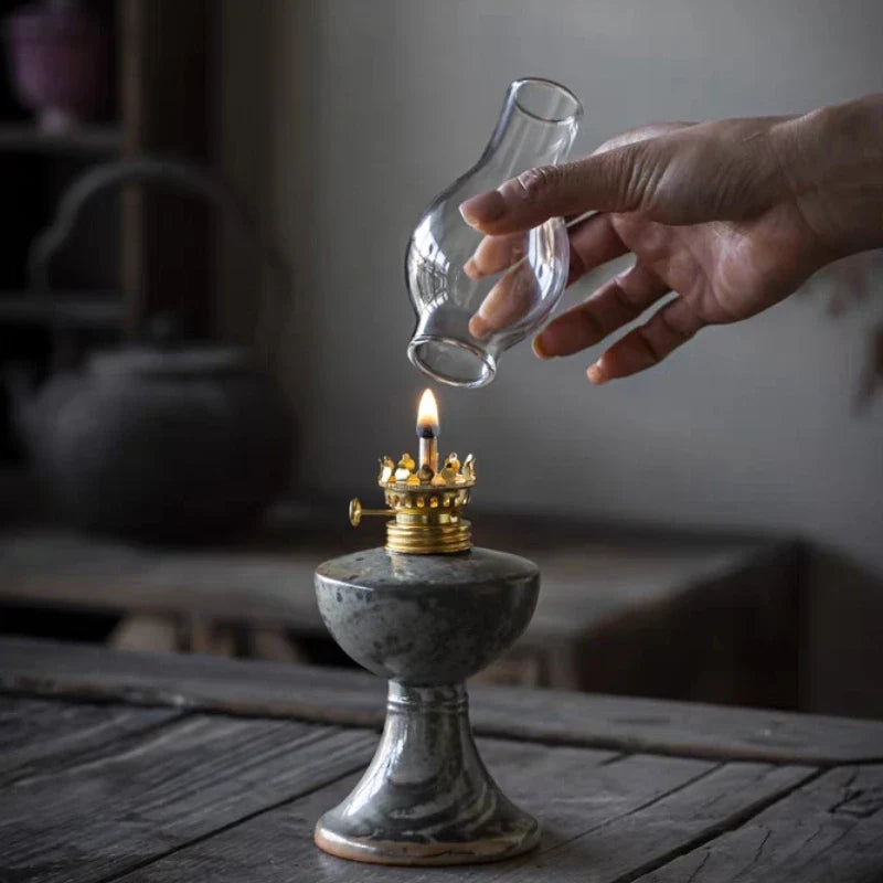 Öllaterne aus Keramik und Glas mit Einstellbarer Flammensteuerung – Vintage Design für Gemütliche Abende