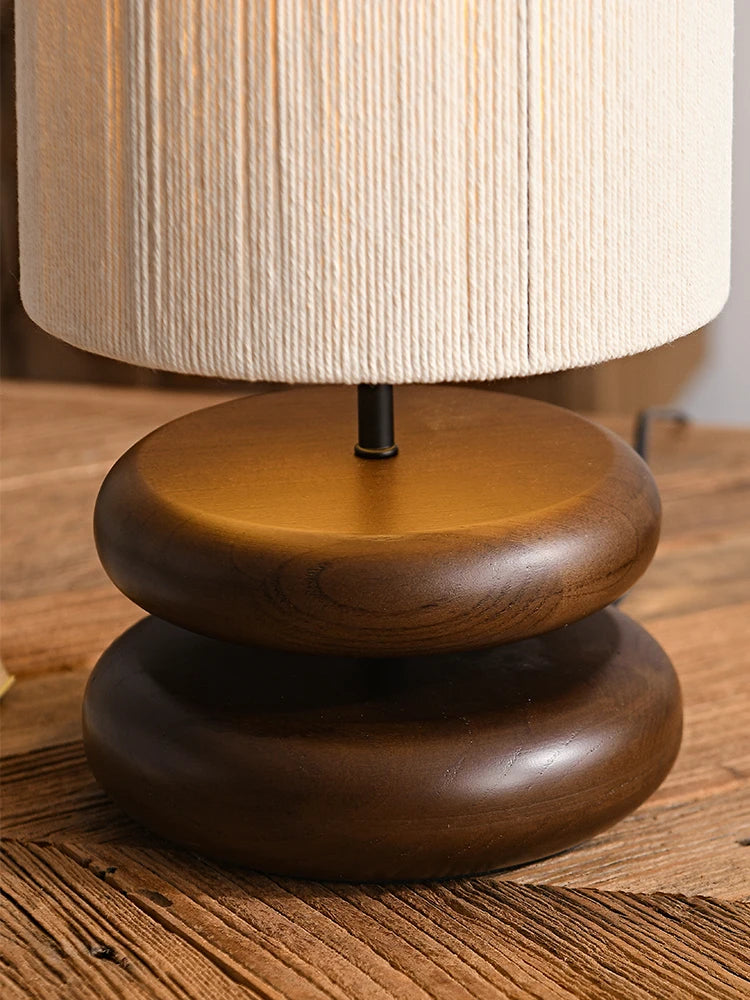 WalnutBeam - Rustic Handmade Table Lamp made of Walnut Wood with Braided Rope