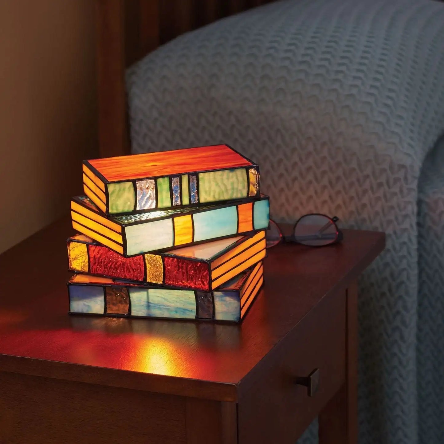Lebendige GlasNovel - Bunte Bücherlampe aus Glas