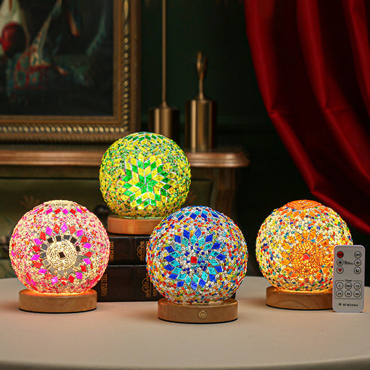 GlowNest - Sferische LED dimmbare Glas Bohemian Barock Tischlampe Mosaik Nachtlicht