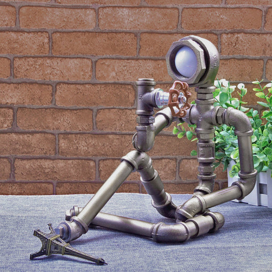 LightCraft - Industrial Iron Pipe Man Nightstand Lamp