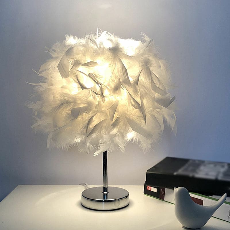 FeatherGlow - Große runde Tischlampe mit Federn