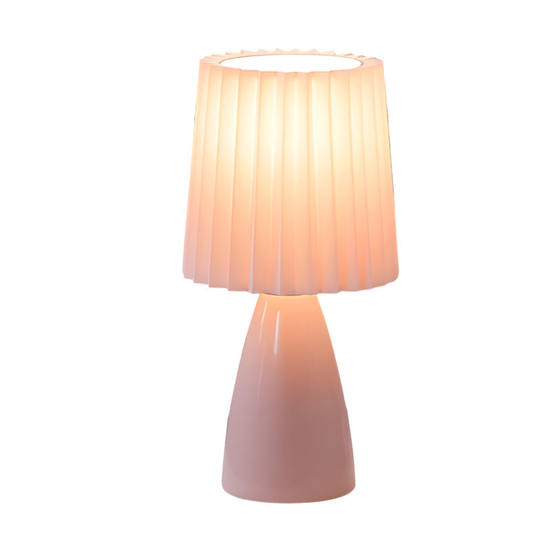 12'' Plissierte Stoffschirm - Tischlampe mit Glasbasis und USB, Dimmbar mit 1 Lichtpunkt