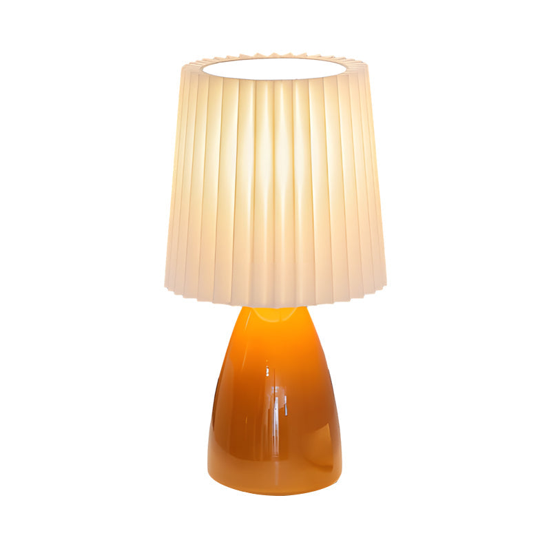 12'' Plissierte Stoffschirm - Tischlampe mit Glasbasis und USB, Dimmbar mit 1 Lichtpunkt