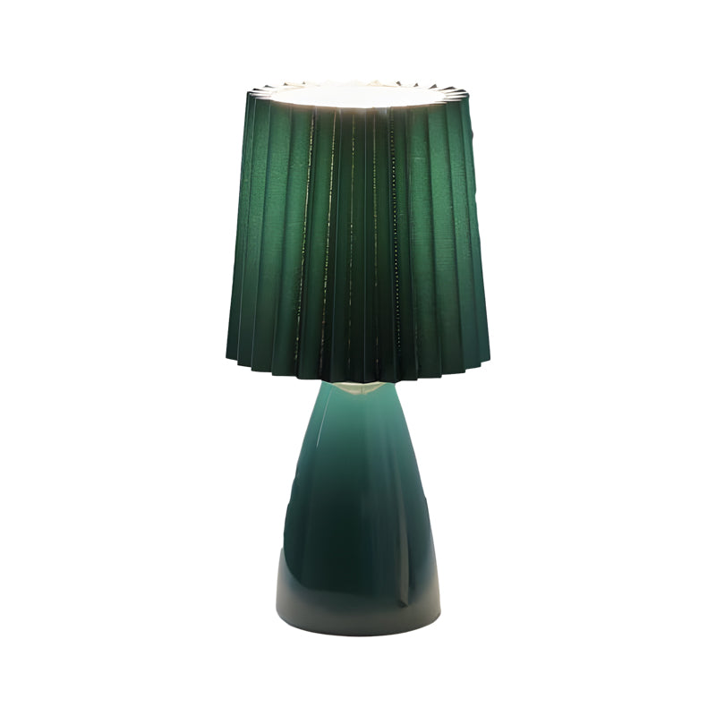 12'' Plissierte Stoffschirm - Tischlampe mit Glasbasis und USB, Dimmbar mit 1 Lichtpunkt