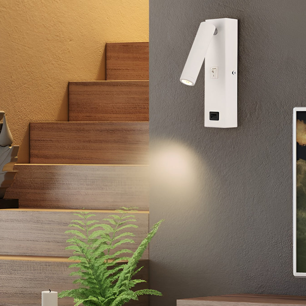 ArtiLicht - Rechteckige Einstellbare LED Moderne Wandlampe mit Schalter und USB Ladeanschluss