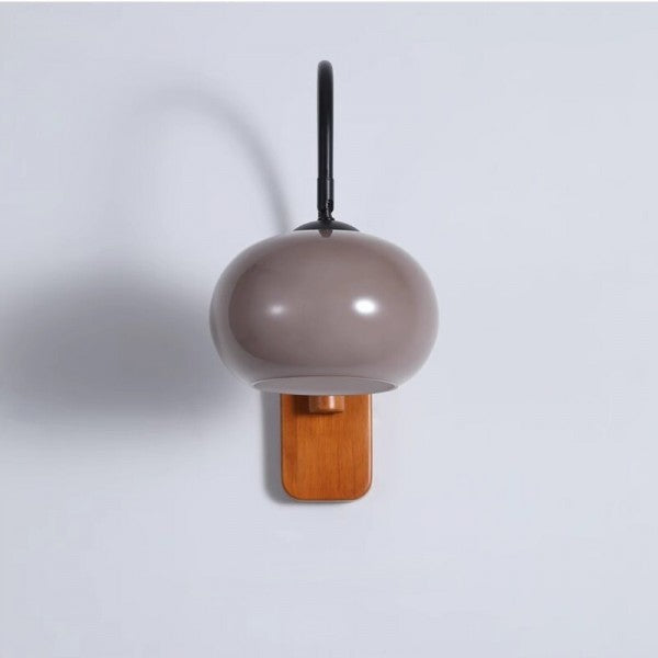 Orbite - Wandlampe aus Khaki-Glas mit Holz-Akzent