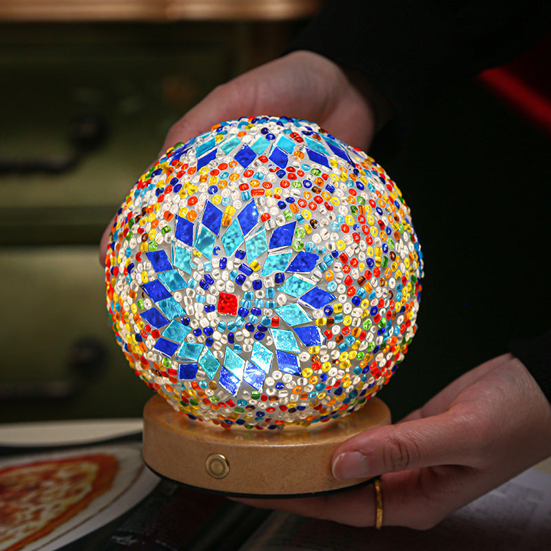 GlowNest - Sferische LED dimmbare Glas Bohemian Barock Tischlampe Mosaik Nachtlicht