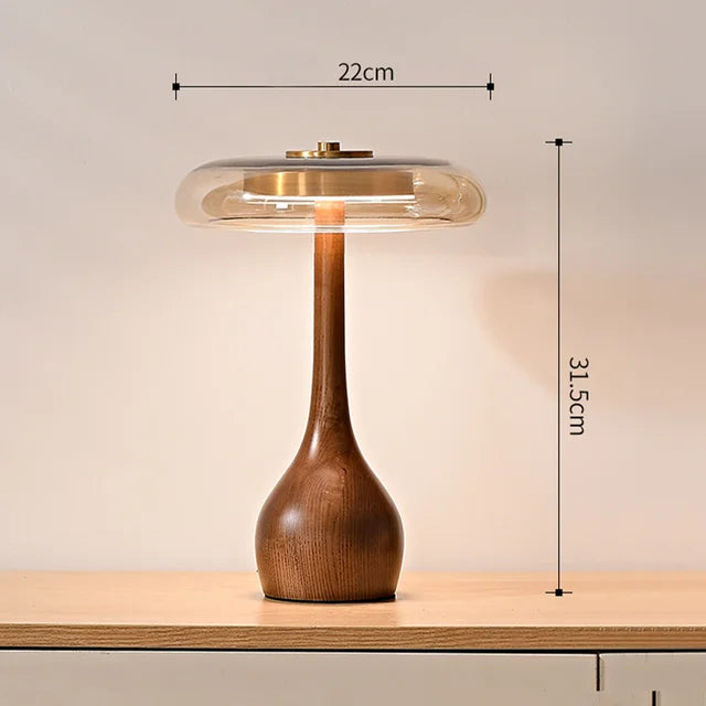 Mushen - Dimmable Desk Lamp LED in Mushroom Design made of Wood and Glass