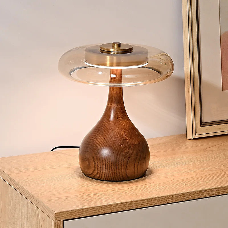 Mushen - Dimmable Desk Lamp LED in Mushroom Design made of Wood and Glass