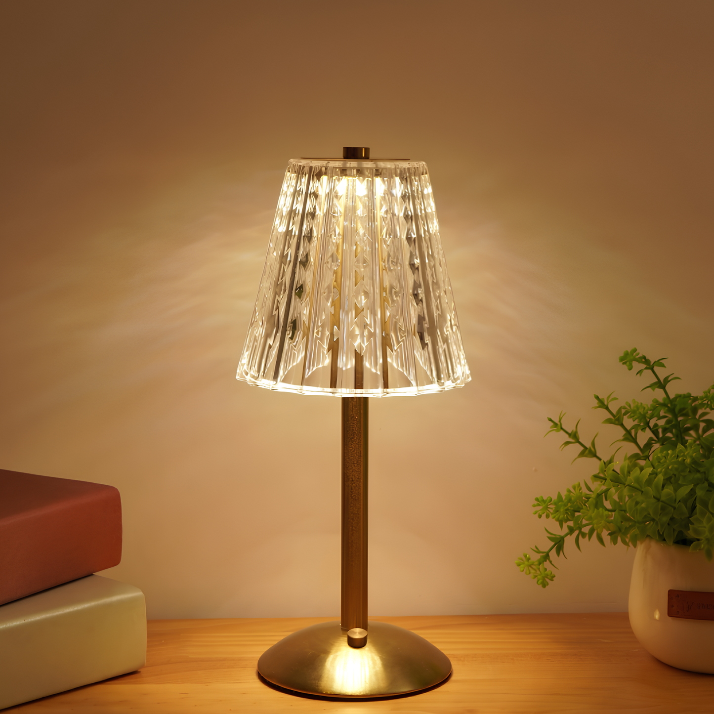 Golden Wireless Table Lamp with Crystal Shade and Touch Control – LED Table Light for Flexible Lighting