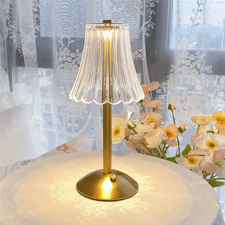Golden Wireless Table Lamp with Crystal Shade and Touch Control – LED Table Light for Flexible Lighting