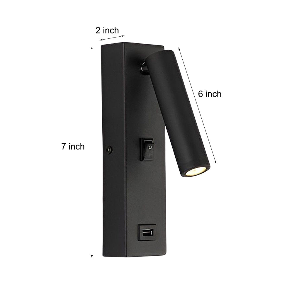 ArtiLicht - Rechteckige Einstellbare LED Moderne Wandlampe mit Schalter und USB Ladeanschluss