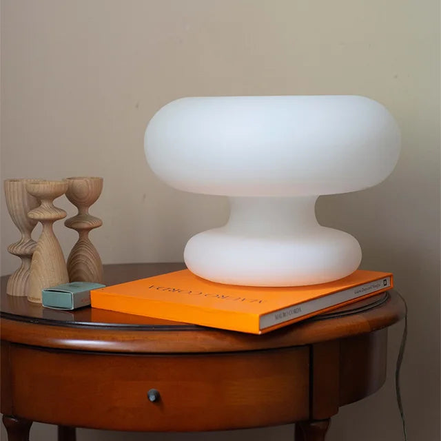 PureGlow - Modern table lamp made of white glass with dimming function
