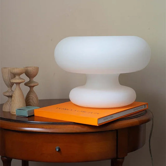 PureGlow - Modern table lamp made of white glass with dimming function