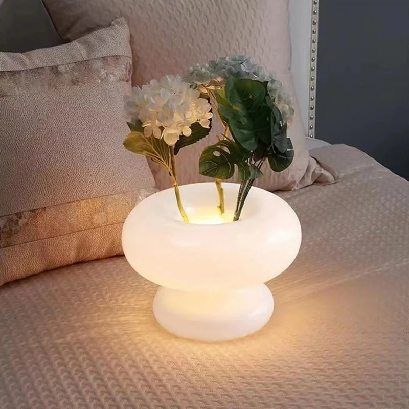 PureGlow - Modern table lamp made of white glass with dimming function
