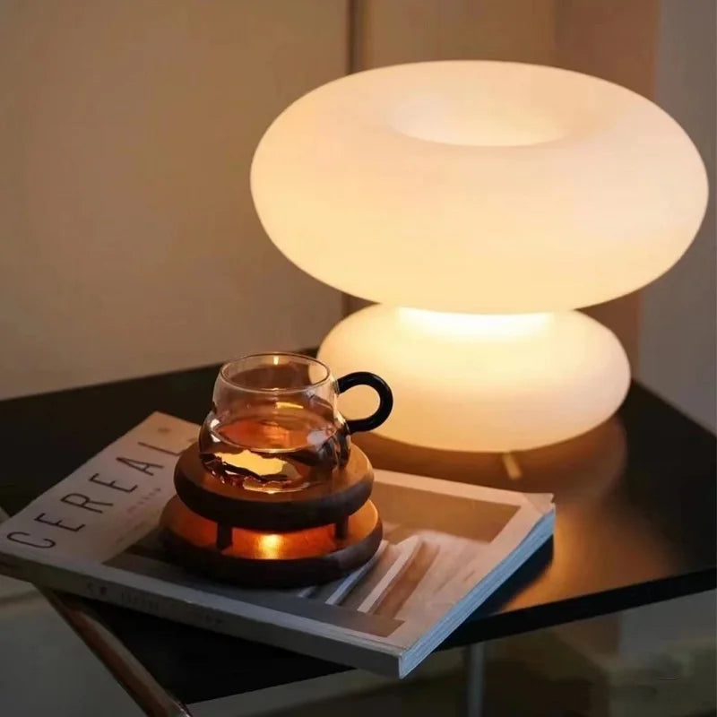 PureGlow - Modern table lamp made of white glass with dimming function
