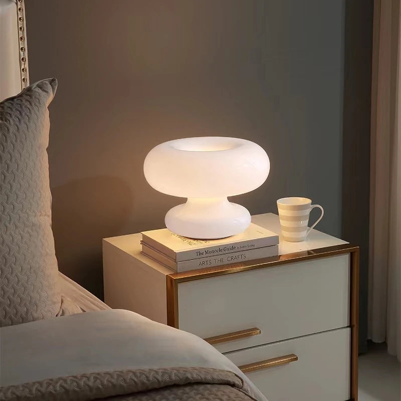 PureGlow - Modern table lamp made of white glass with dimming function