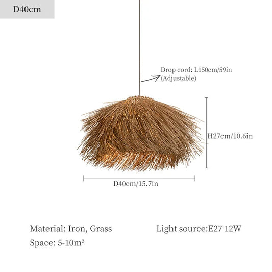 GrasGlow - Handmade pendant lamp made of grass for dining room