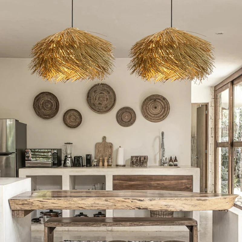 GrasGlow - Handmade pendant lamp made of grass for dining room