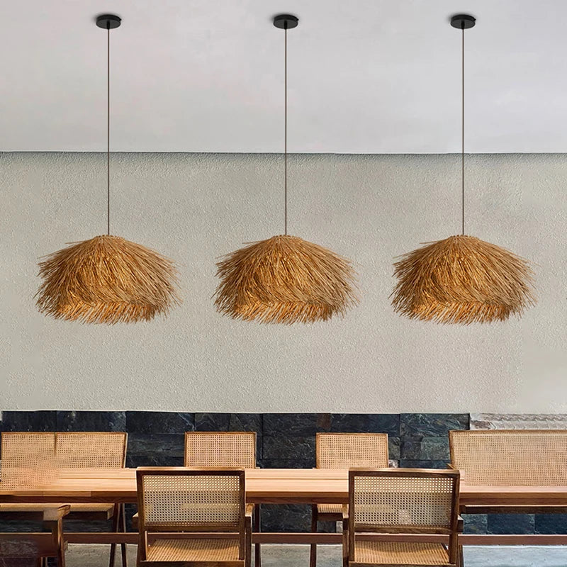GrasGlow - Handmade pendant lamp made of grass for dining room