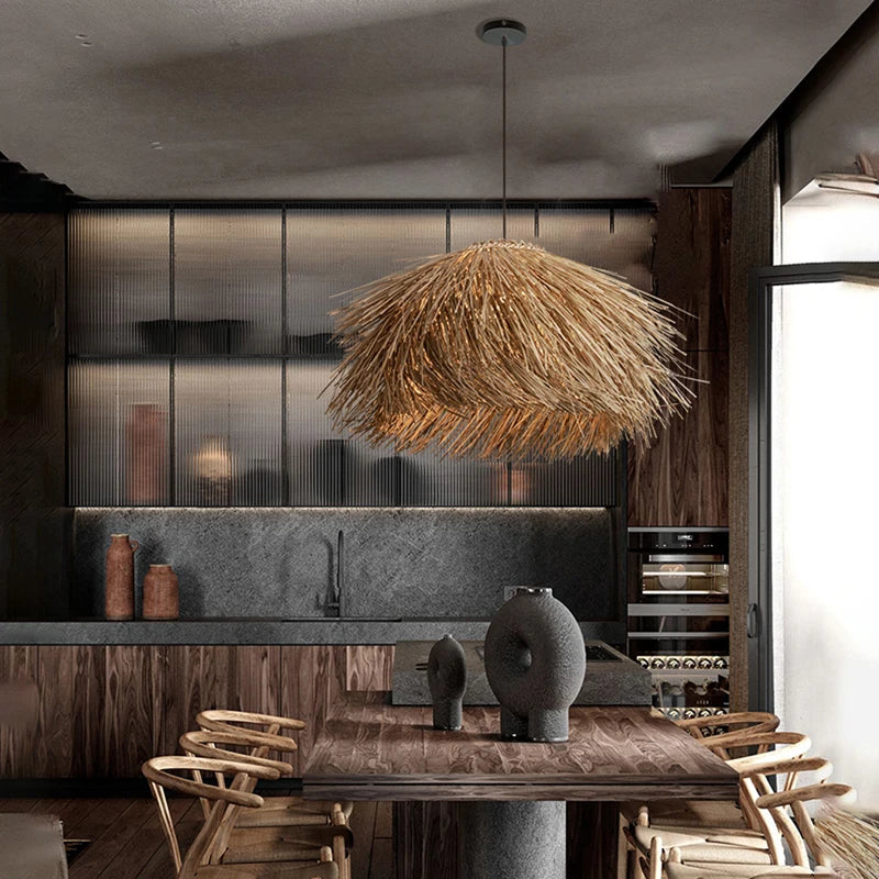 GrasGlow - Handmade pendant lamp made of grass for dining room