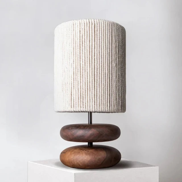 WalnutBeam - Rustic Handmade Table Lamp made of Walnut Wood with Braided Rope