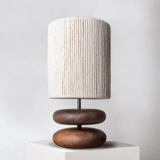 WalnutBeam - Rustic Handmade Table Lamp made of Walnut Wood with Braided Rope