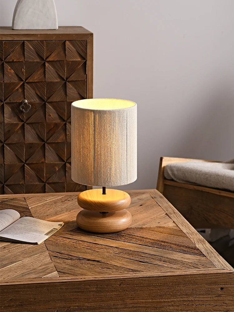 WalnutBeam - Rustic Handmade Table Lamp made of Walnut Wood with Braided Rope