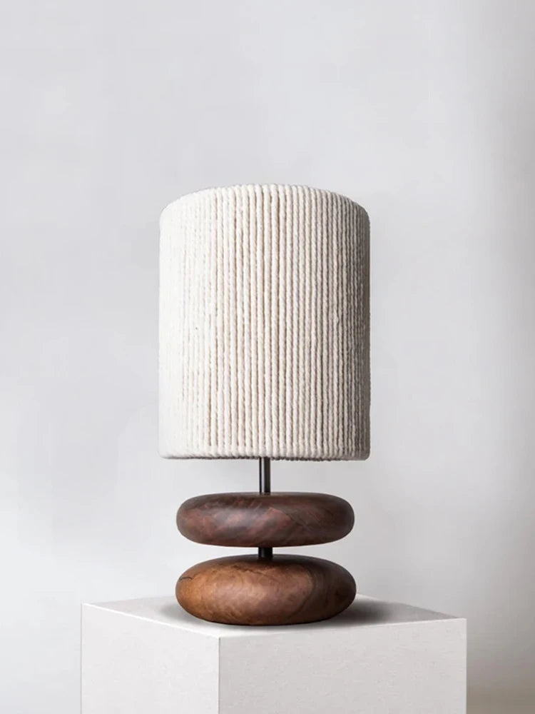 WalnutBeam - Rustic Handmade Table Lamp made of Walnut Wood with Braided Rope