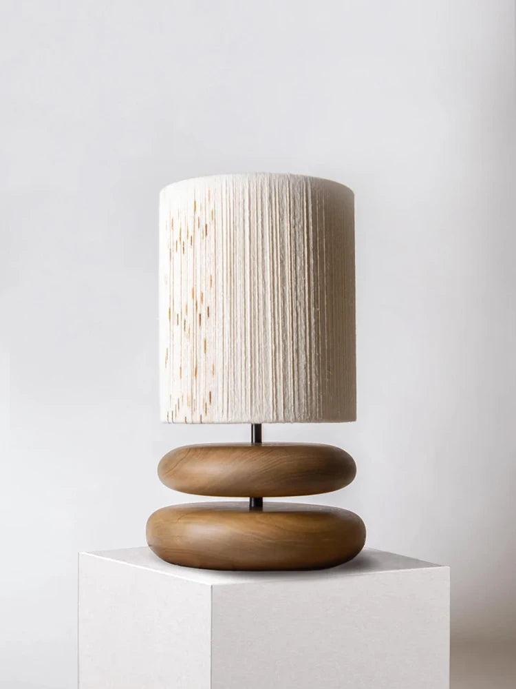 WalnutBeam - Rustic Handmade Table Lamp made of Walnut Wood with Braided Rope