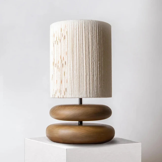WalnutBeam - Rustic Handmade Table Lamp made of Walnut Wood with Braided Rope