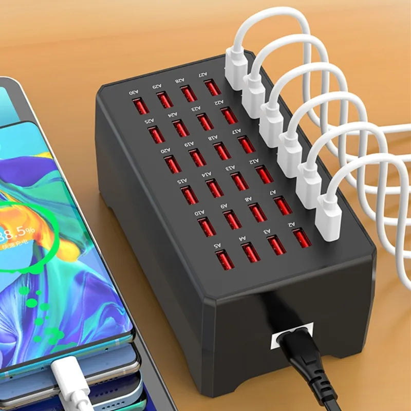 USB Ladestation für bis zu 30 Geräte – Intelligente Kühlung, rutschfeste Matte, kompakt und langlebig
